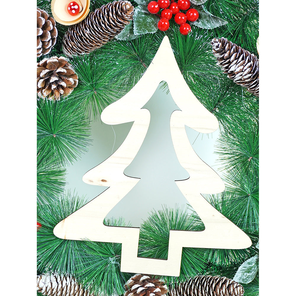 22 inches Bushy Frosty MDF tree with Pinecones berries & Mushroom Buds Christmas wreath and Christmas Décor