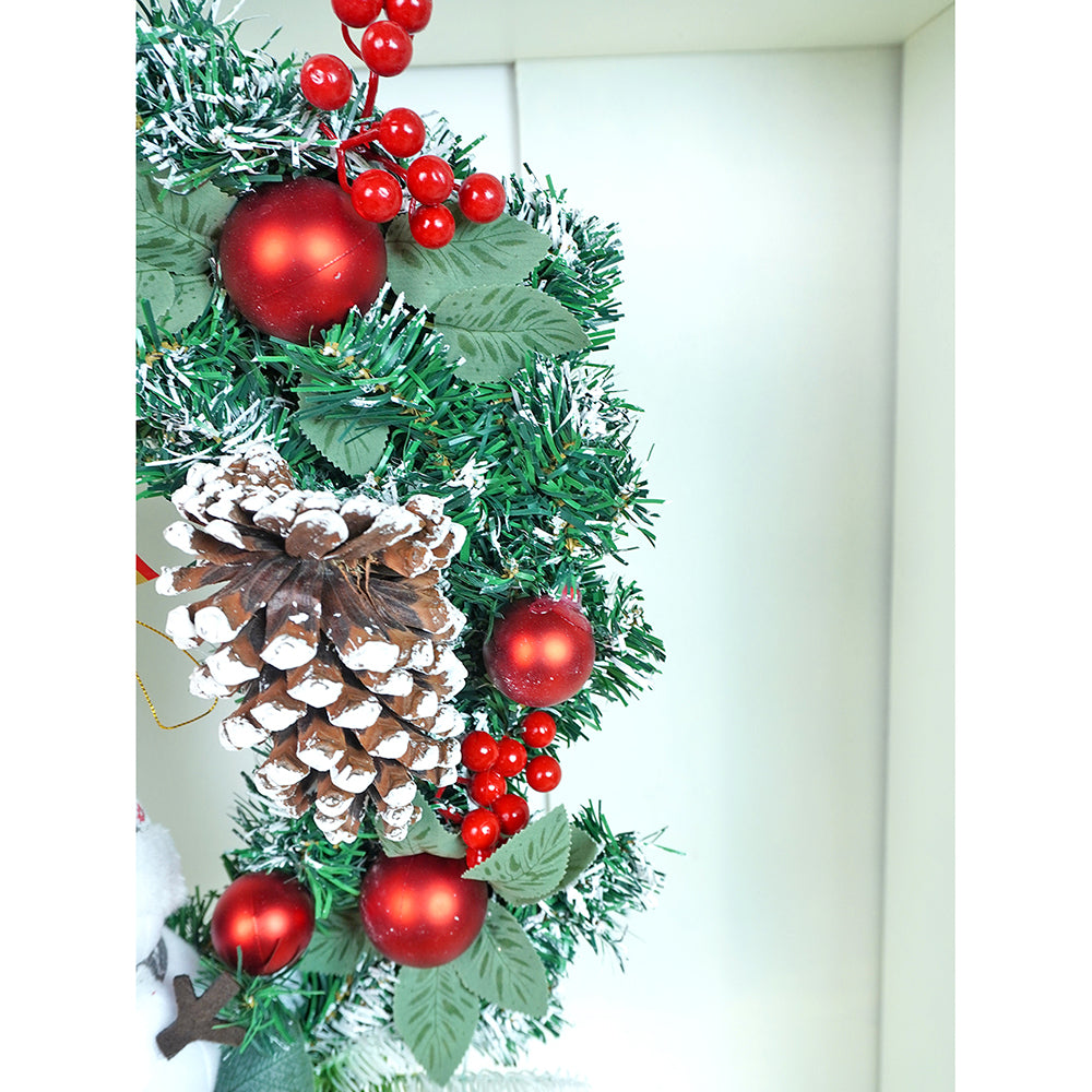 22 inches Bushy Frosty Big Red Gold Bow Snowman with heavy fillers Artificial Christmas wreath for Christmas Décor