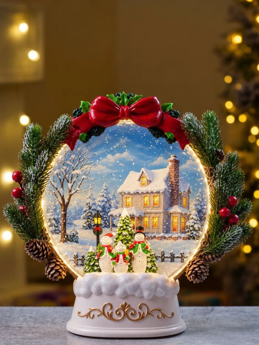 Snowman Family Snowy White Globe, with Musical Glitter Water Lights, Christmas Home Décor