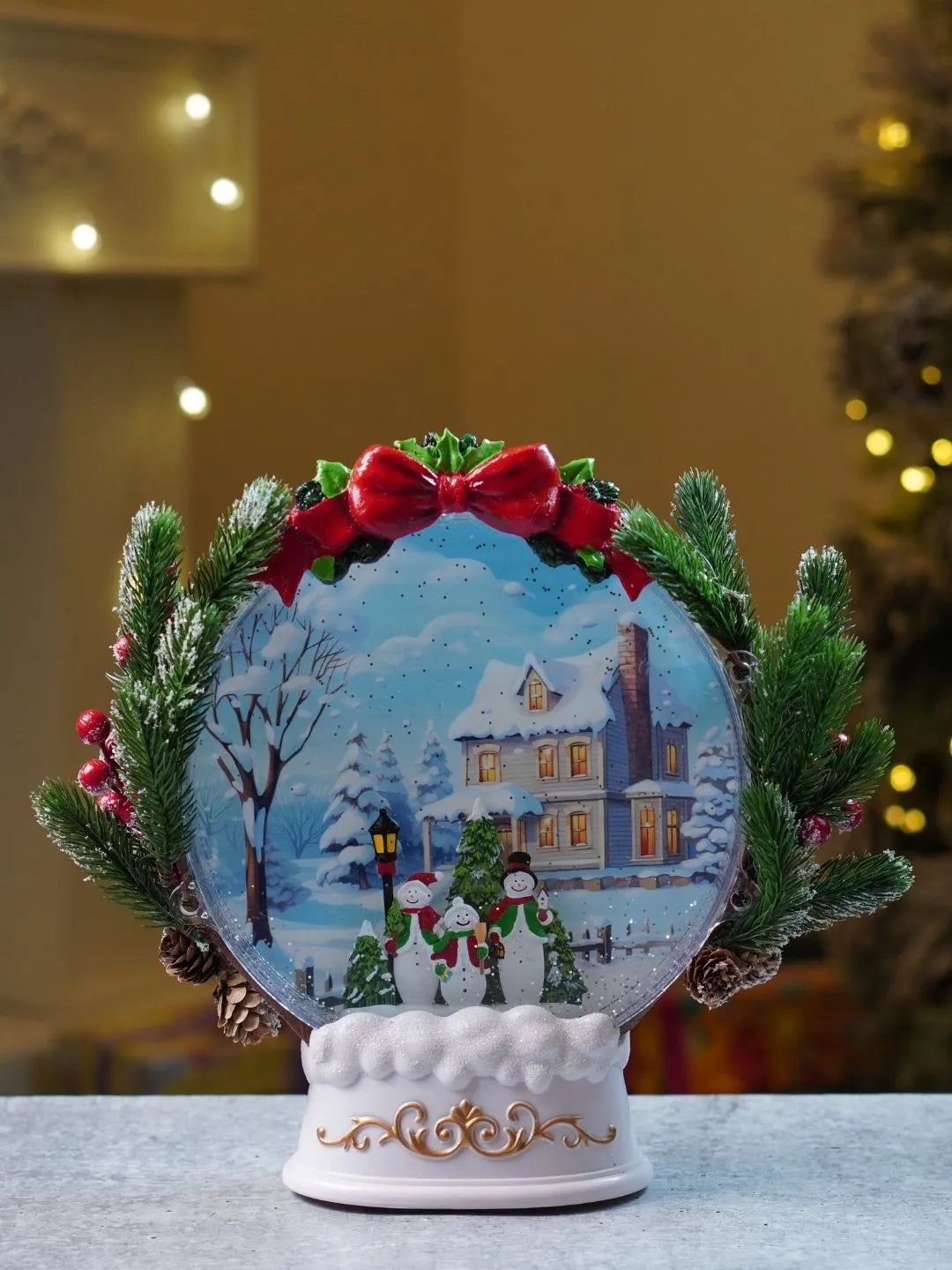 Snowman Family Snowy White Globe, with Musical Glitter Water Lights, Christmas Home Décor
