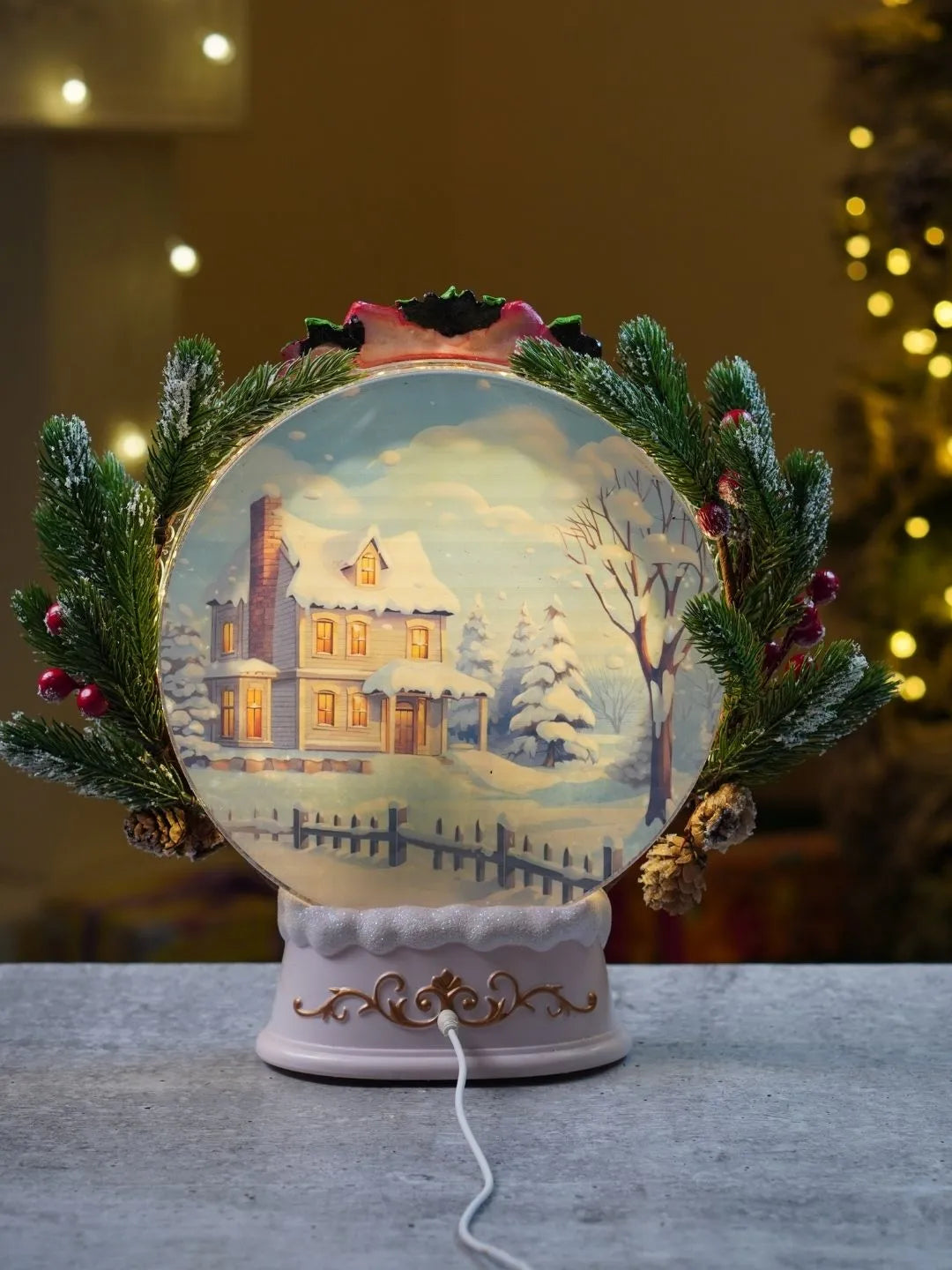 Snowman Family Snowy White Globe, with Musical Glitter Water Lights, Christmas Home Décor