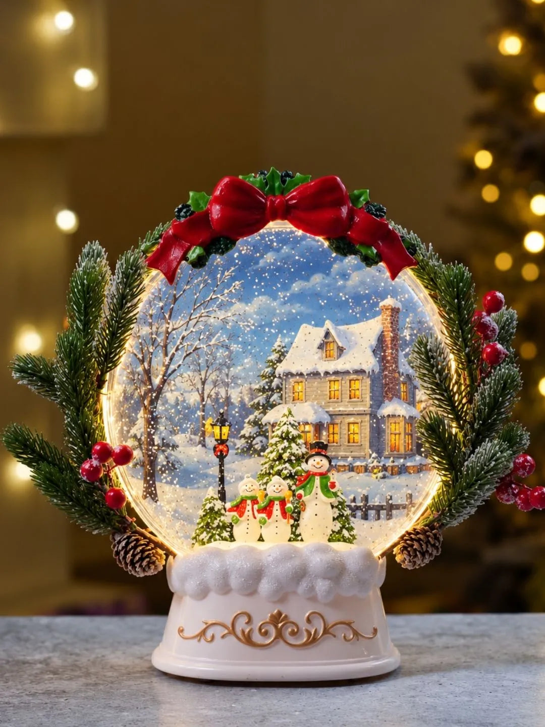 Three Snowman Snowy White Globe, with Musical Glitter Water and Lights, Christmas Home Décor