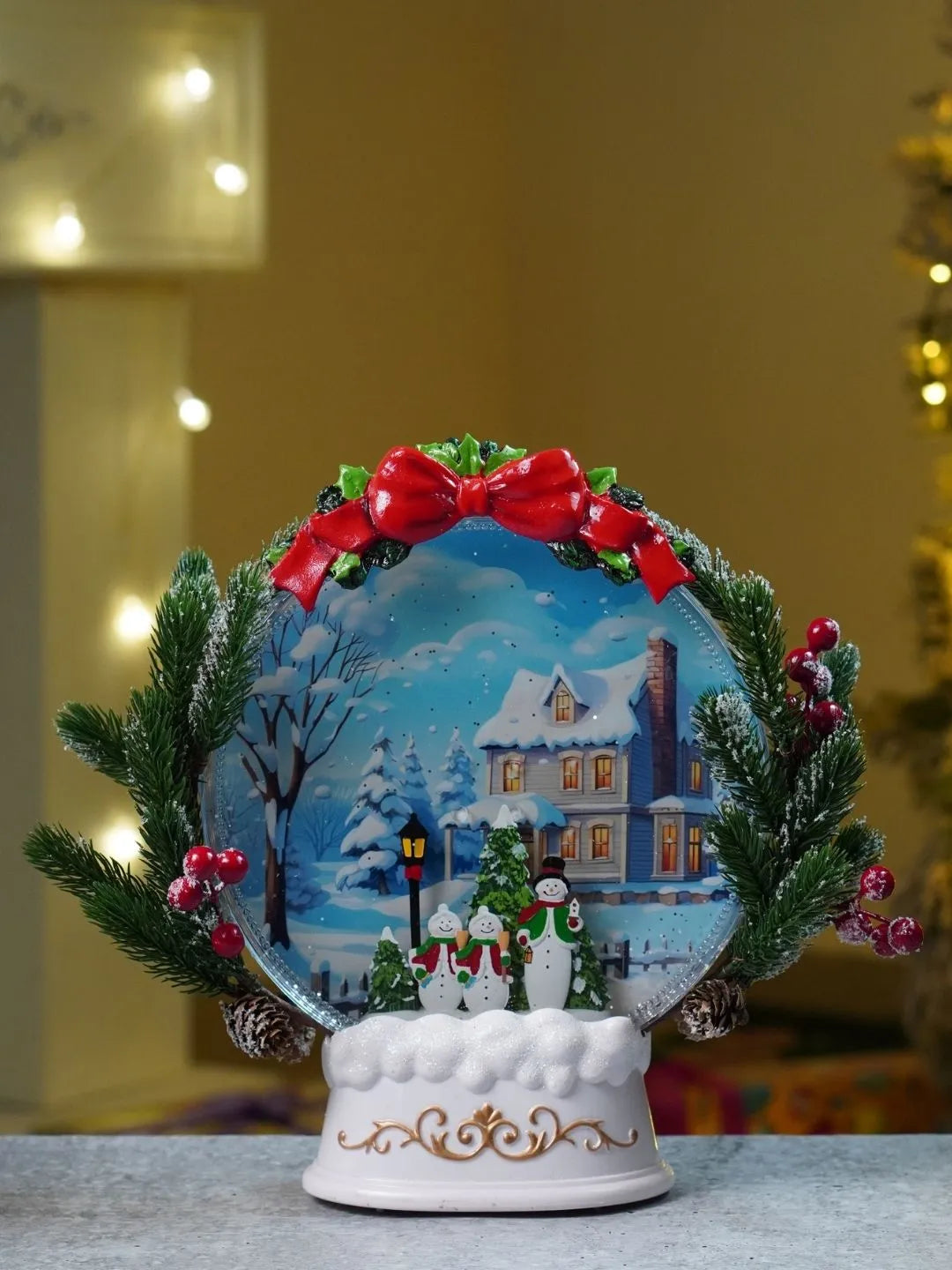 Three Snowman Snowy White Globe, with Musical Glitter Water and Lights, Christmas Home Décor