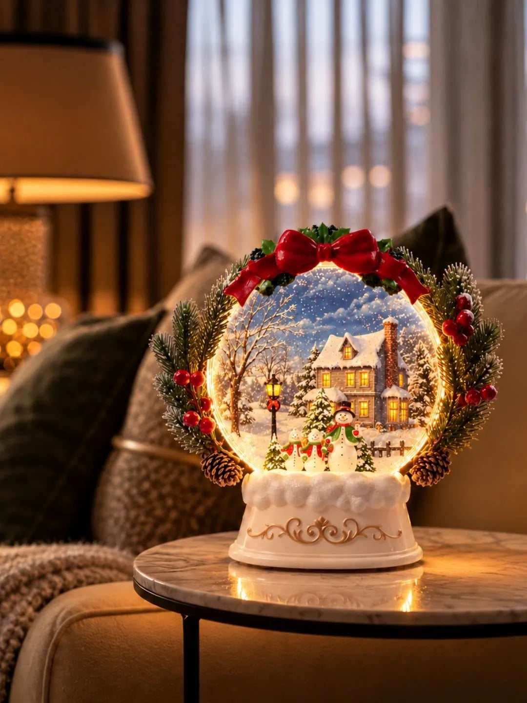 Three Snowman Snowy White Globe, with Musical Glitter Water and Lights, Christmas Home Décor