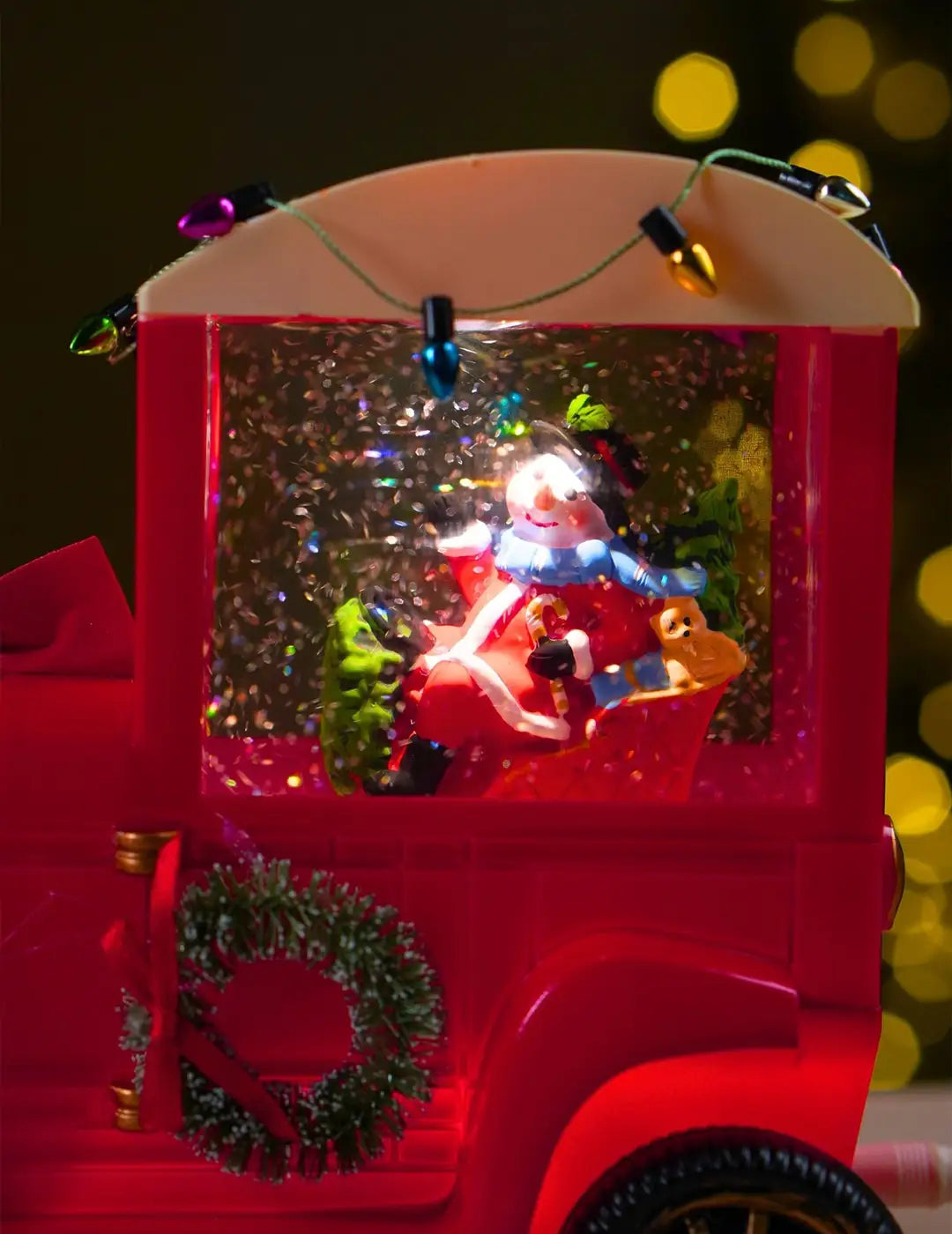 Snowman Express Red Bow Truck, with Musical Glitter Water & Lights, Christmas Home Décor