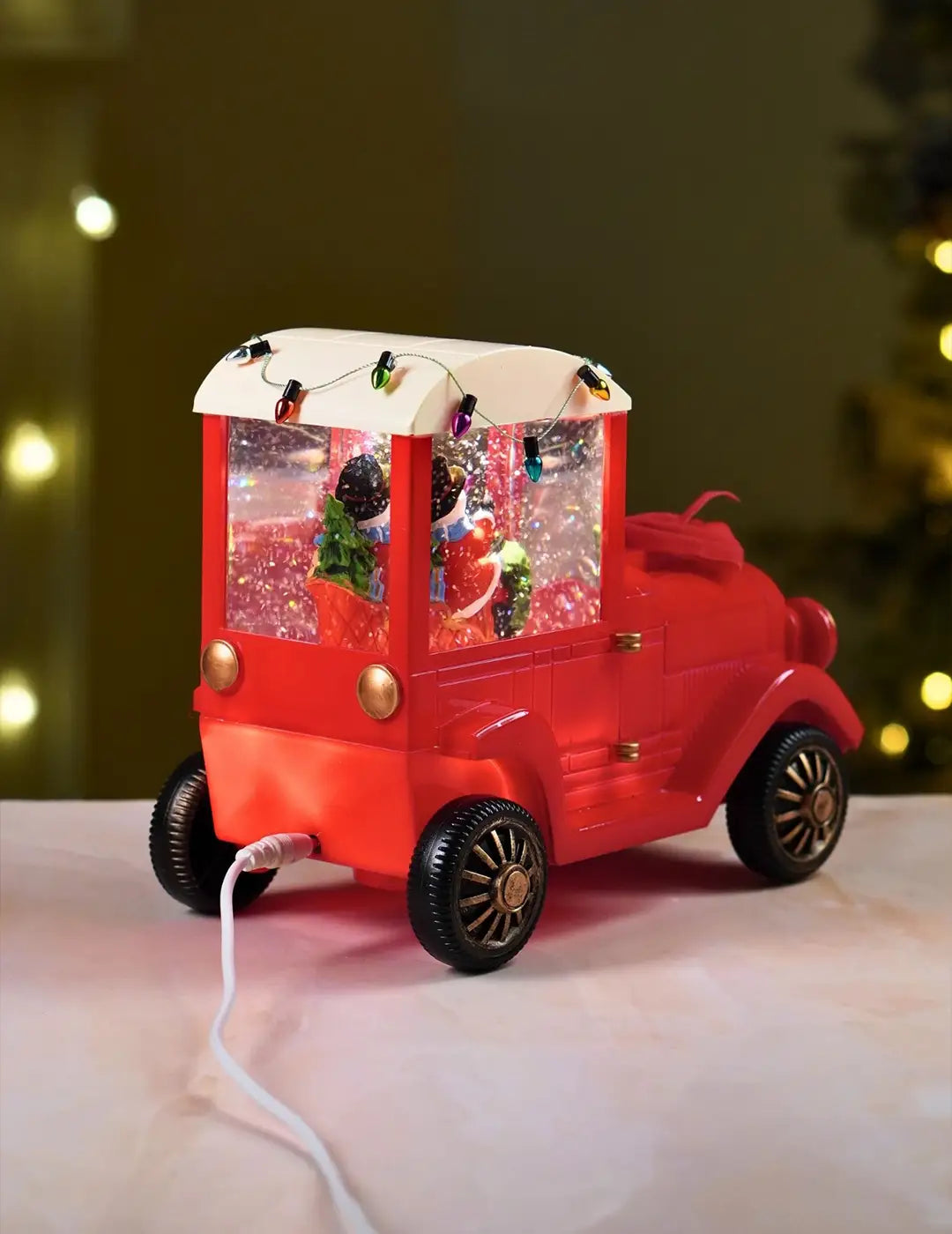 Snowman Express Red Bow Truck, with Musical Glitter Water & Lights, Christmas Home Décor