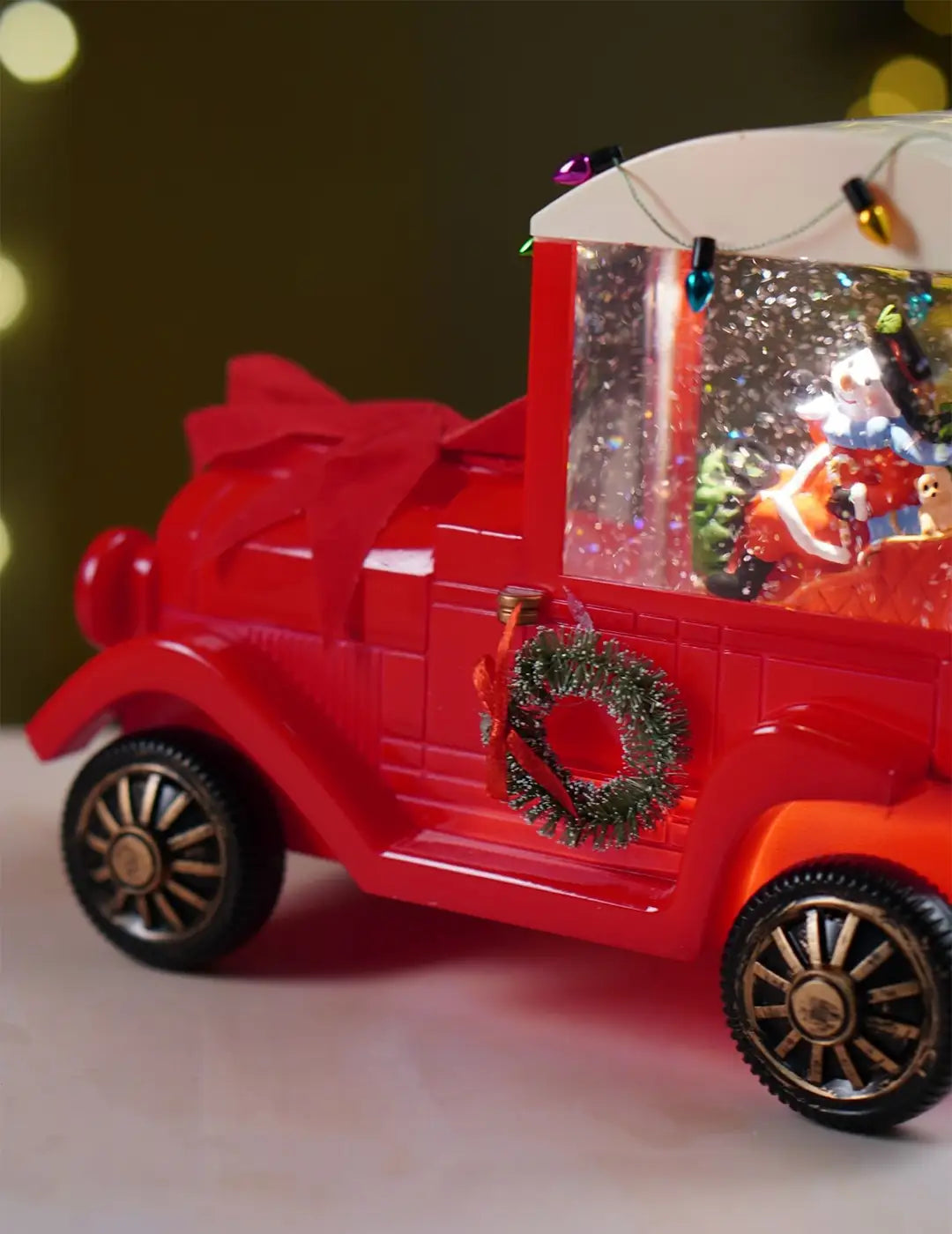 Snowman Express Red Bow Truck, with Musical Glitter Water & Lights, Christmas Home Décor