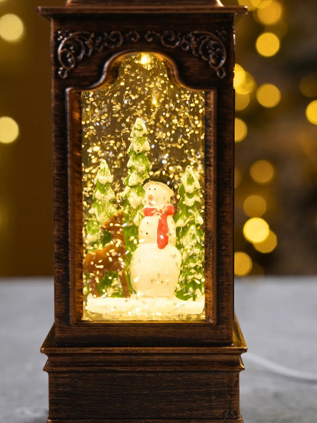 Snowman Antique Lantern with Musical Glitter Water and Lights, Christmas Home Décor