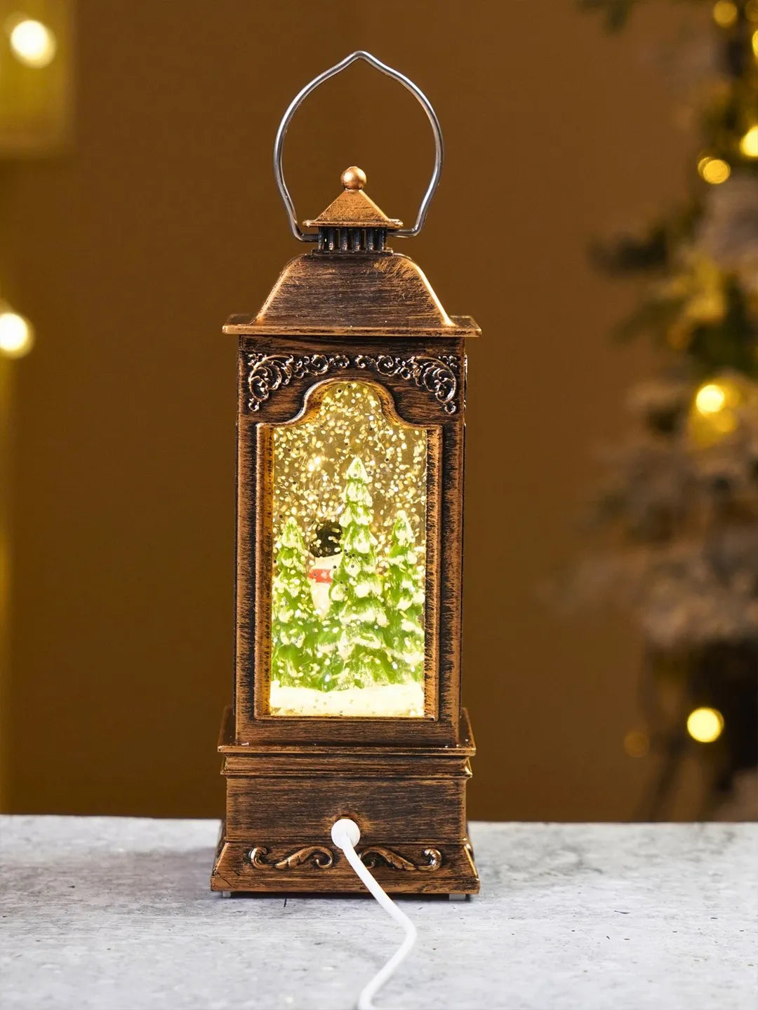 Snowman Antique Lantern with Musical Glitter Water and Lights, Christmas Home Décor