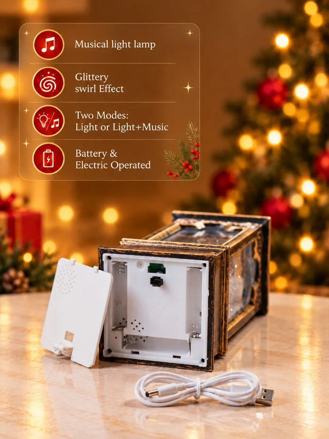Snowman Antique Lantern with Musical Glitter Water and Lights, Christmas Home Décor