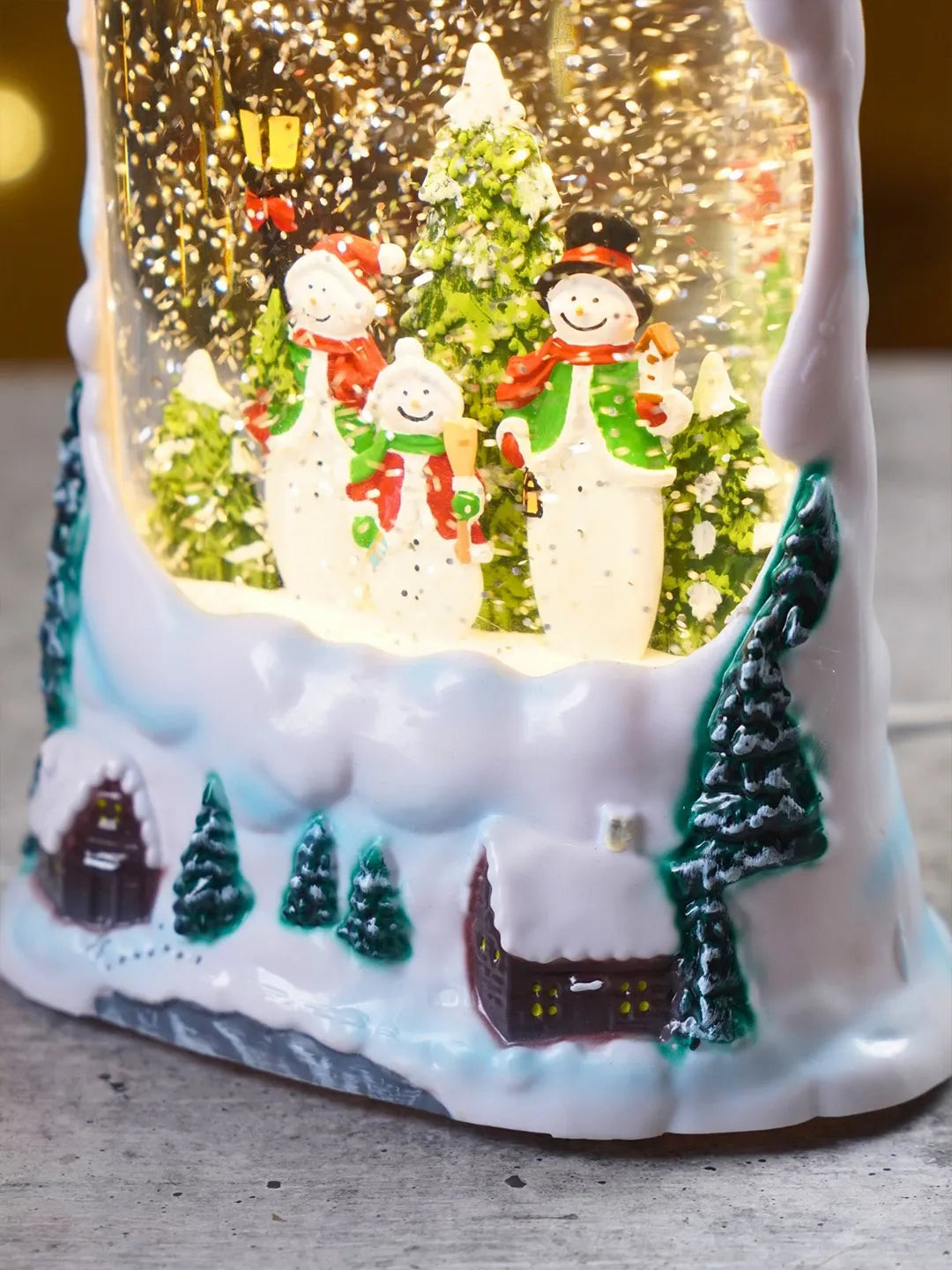 Snowman Family Snowy Village, with Musical Glitter Water and Lights, Christmas Home Décor