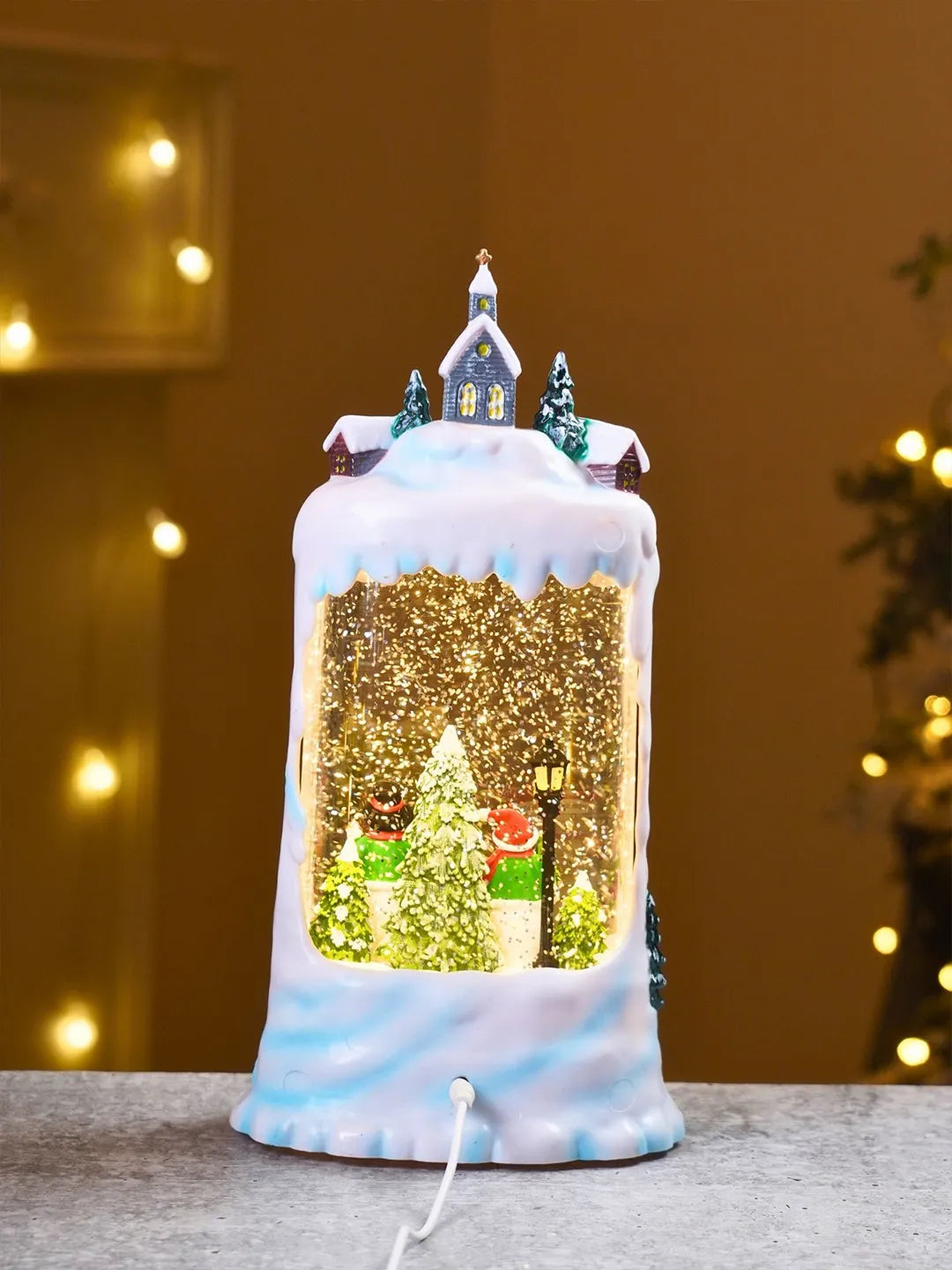 Snowman Family Snowy Village, with Musical Glitter Water and Lights, Christmas Home Décor