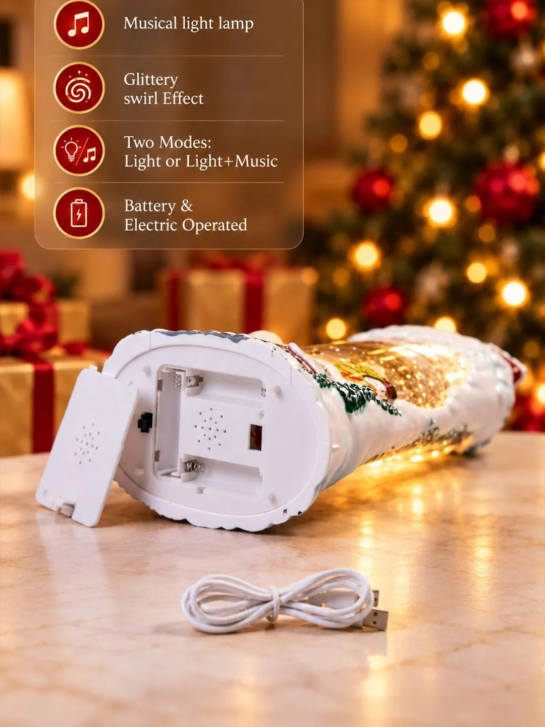 Snowman Family Snowy Village, with Musical Glitter Water and Lights, Christmas Home Décor