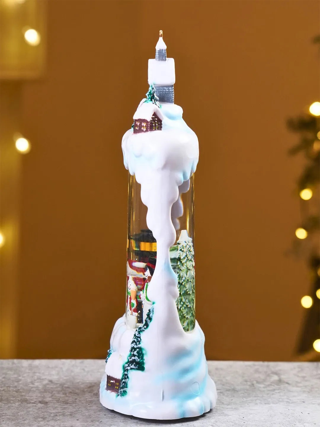 Snowman Family Snowy Village, with Musical Glitter Water and Lights, Christmas Home Décor