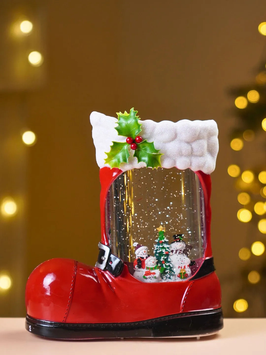 Snowmen Xmas Tree Red Boot with Musical Glitter Water Lights, Christmas Home Décor