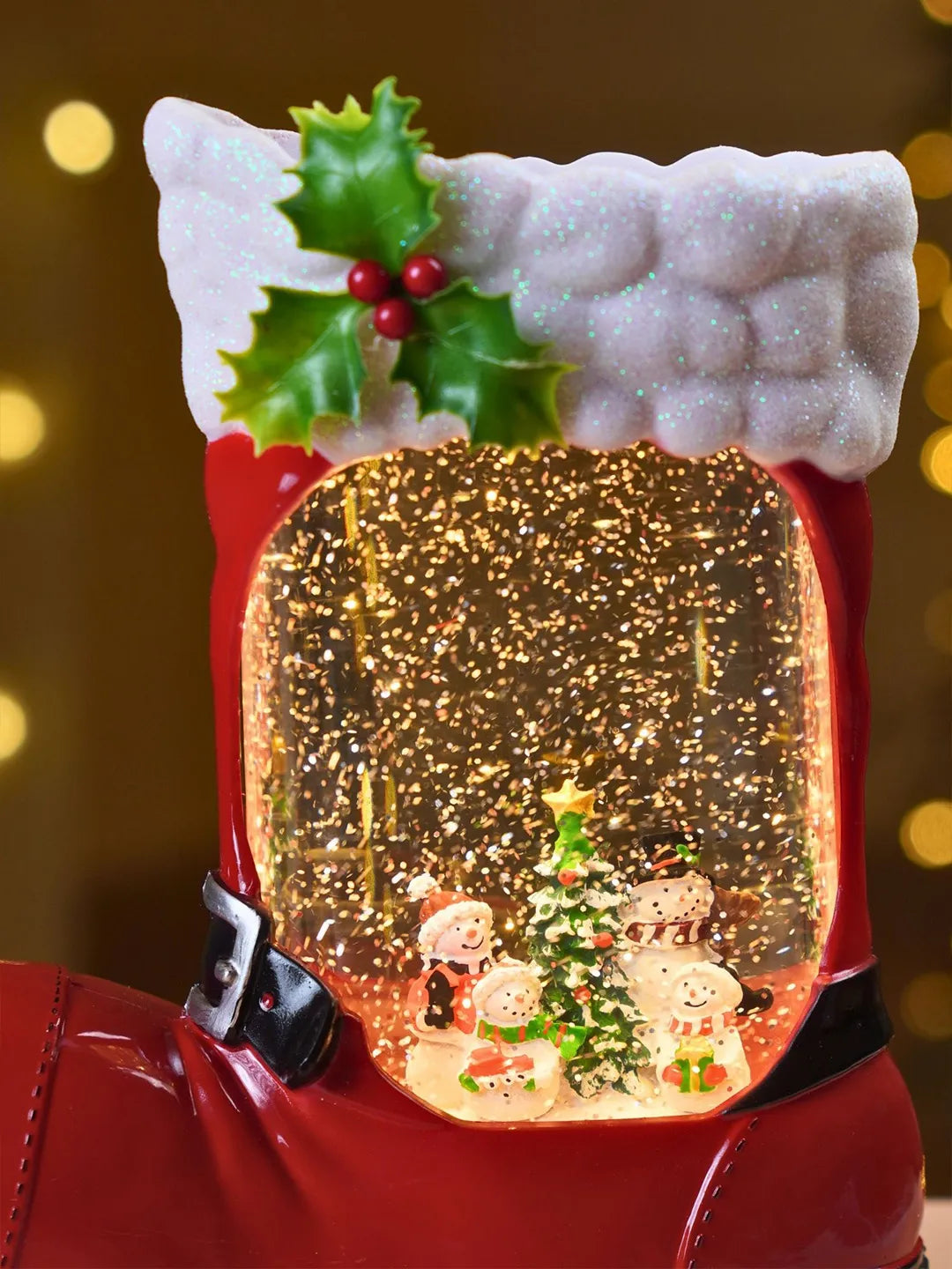Snowmen Xmas Tree Red Boot with Musical Glitter Water Lights, Christmas Home Décor