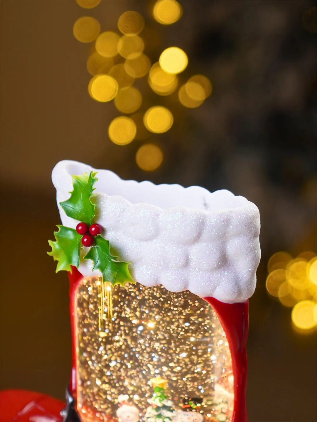 Snowmen Xmas Tree Red Boot with Musical Glitter Water Lights, Christmas Home Décor