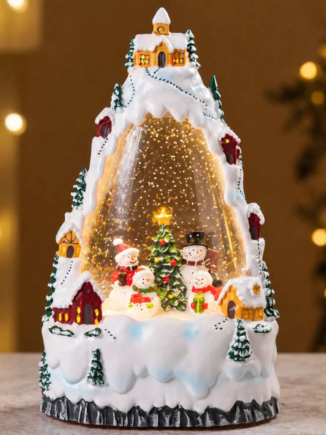 Snowman White Christmas Village, with Musical Glitter Water and Lights, Christmas Home Décor