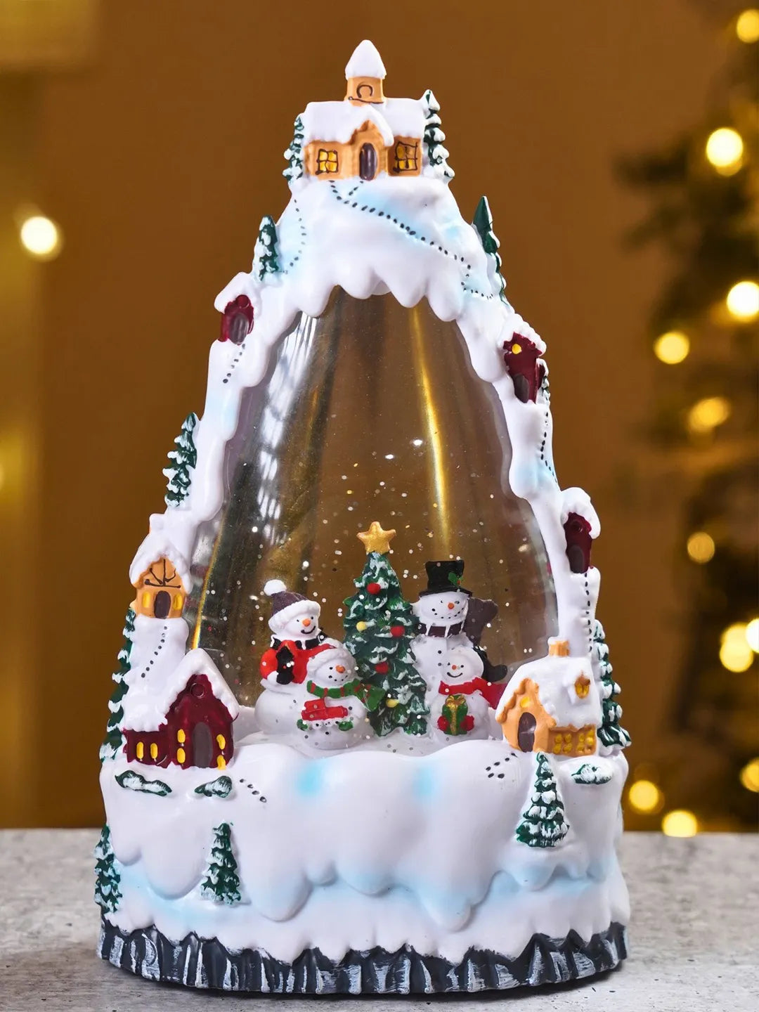 Snowman White Christmas Village, with Musical Glitter Water and Lights, Christmas Home Décor