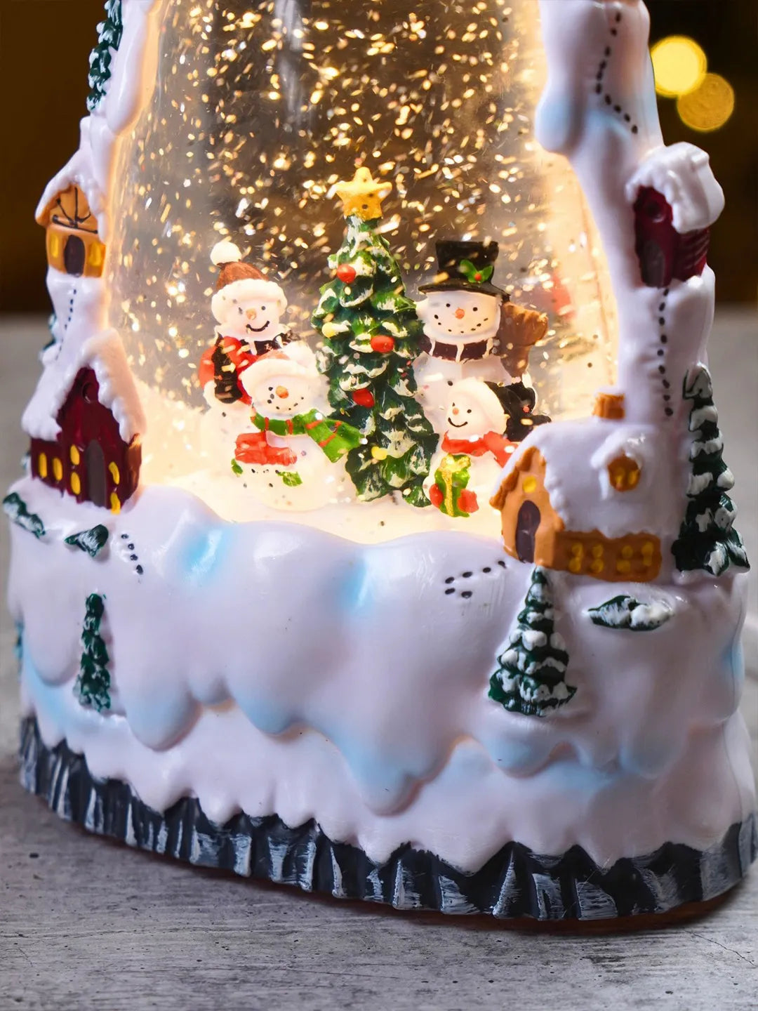 Snowman White Christmas Village, with Musical Glitter Water and Lights, Christmas Home Décor