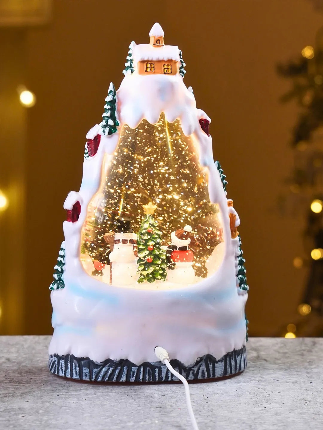 Snowman White Christmas Village, with Musical Glitter Water and Lights, Christmas Home Décor