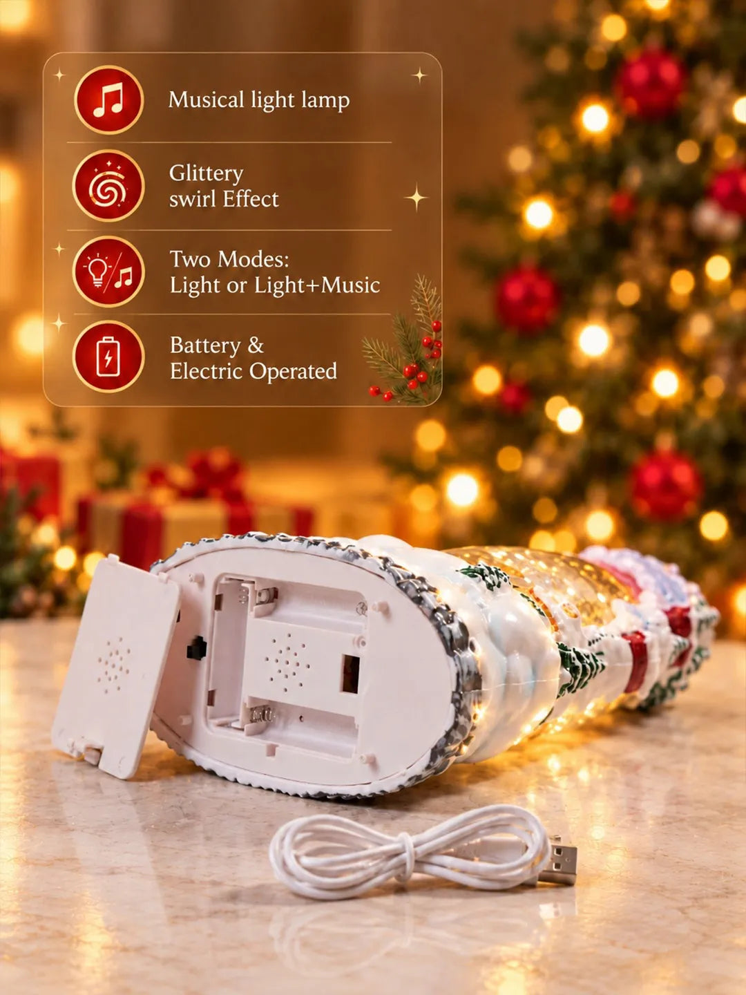 Snowman White Christmas Village, with Musical Glitter Water and Lights, Christmas Home Décor