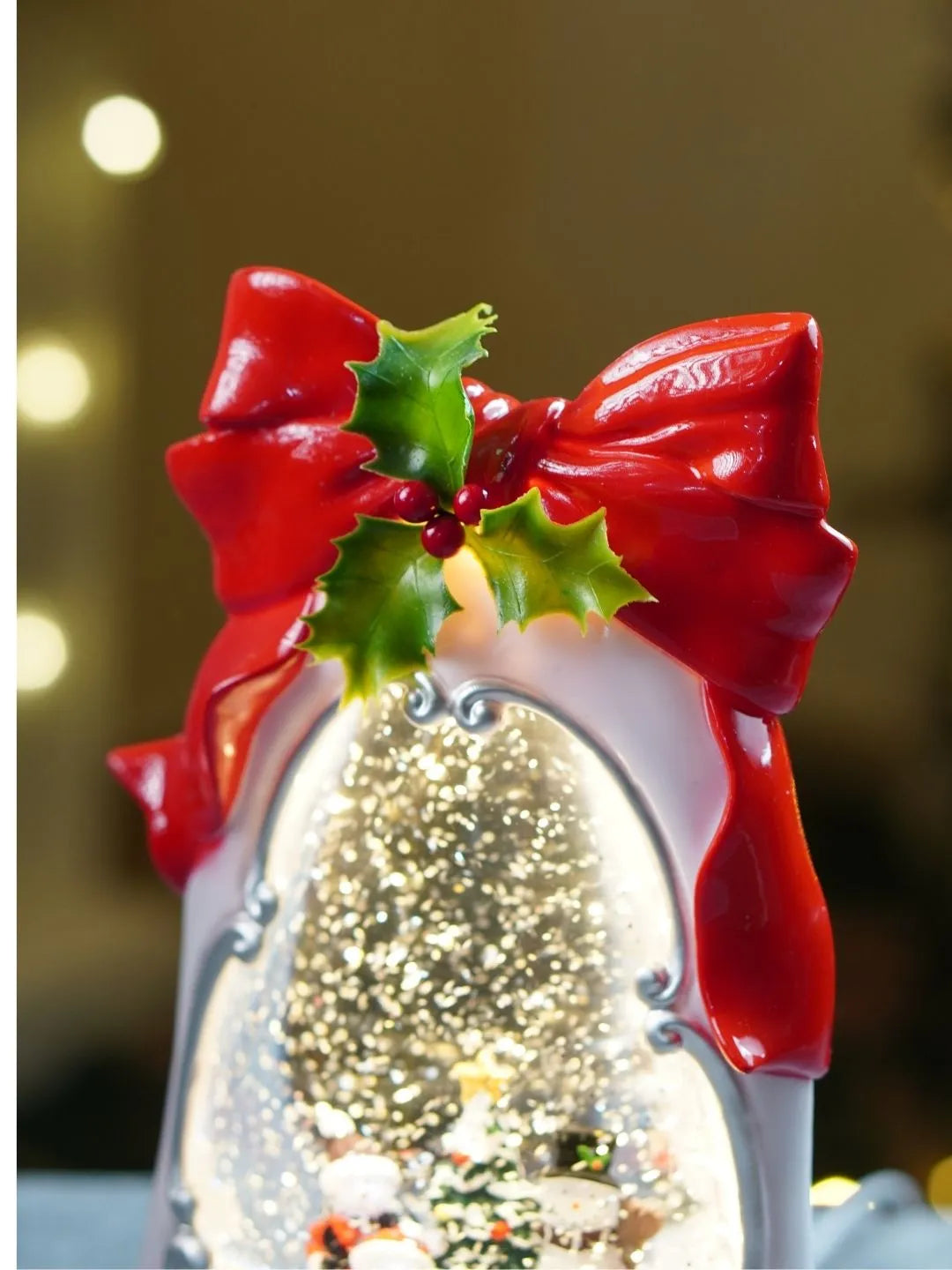 Snowman Family White Bell, with Musical Glitter Water and Lights, Christmas Home Décor