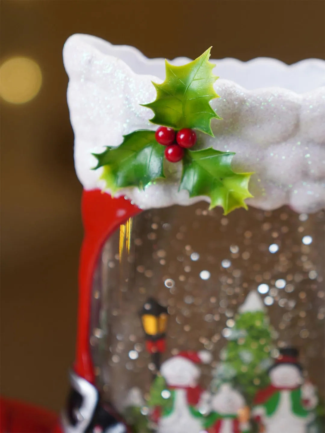 Snowmen Red Boot with Musical Glitter Water and Lights, Christmas Home Décor