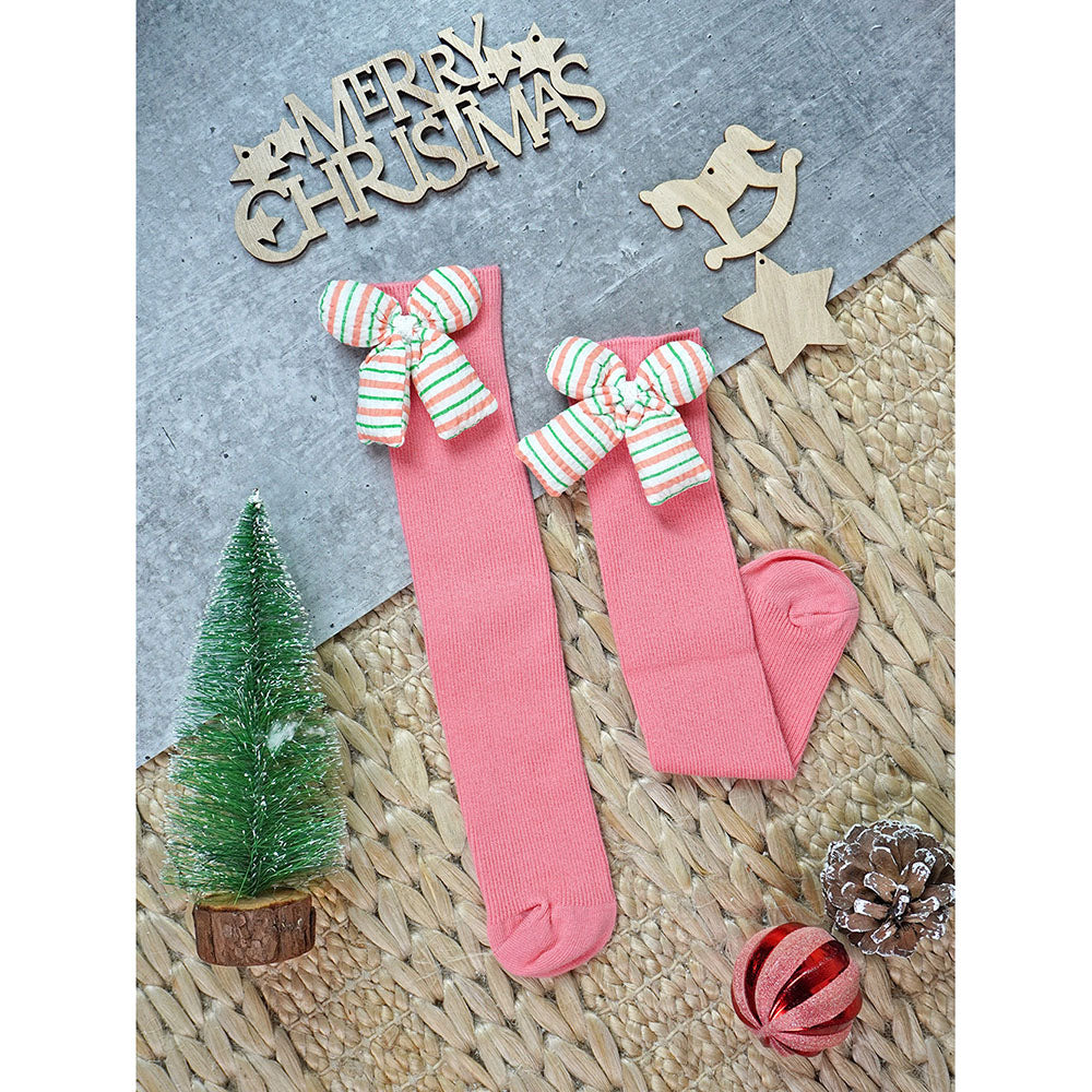 Pink 3d Ribbed Bow Socks for Kids