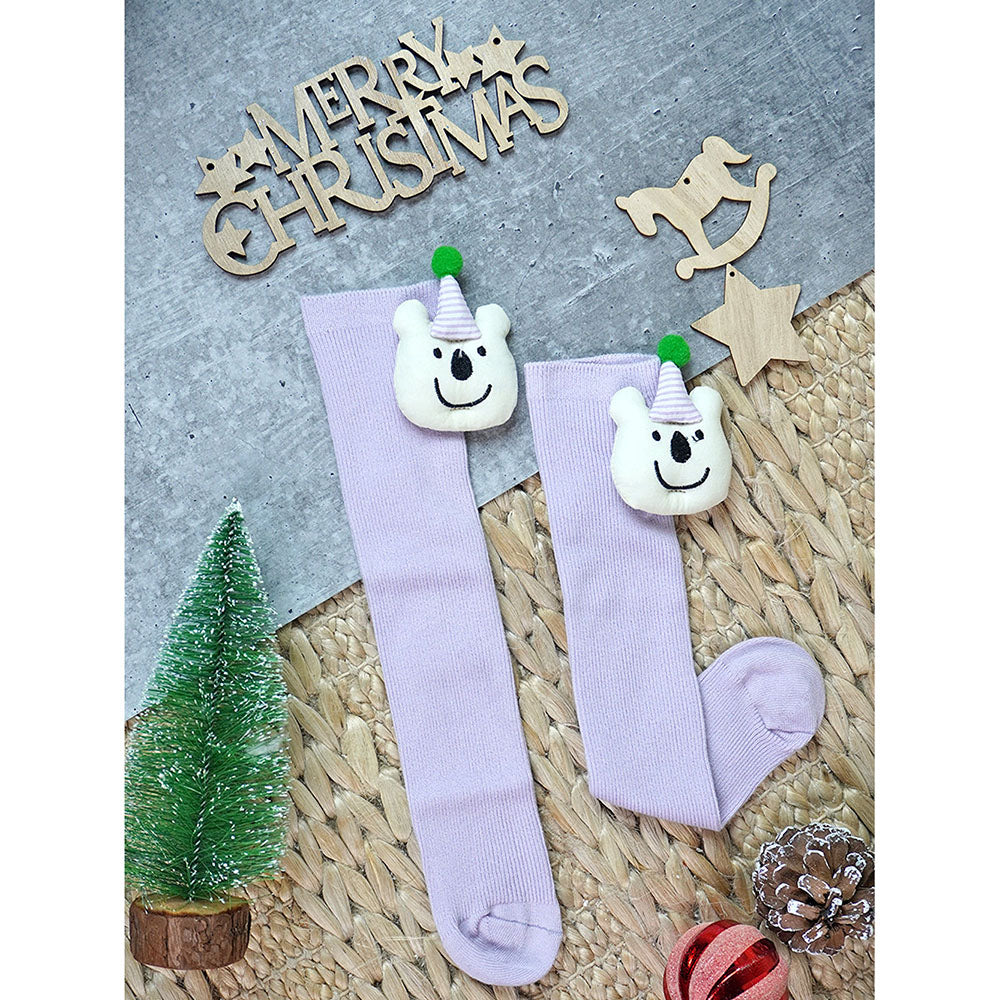 Purple 3D Party Hat Teddy Socks for Kids .