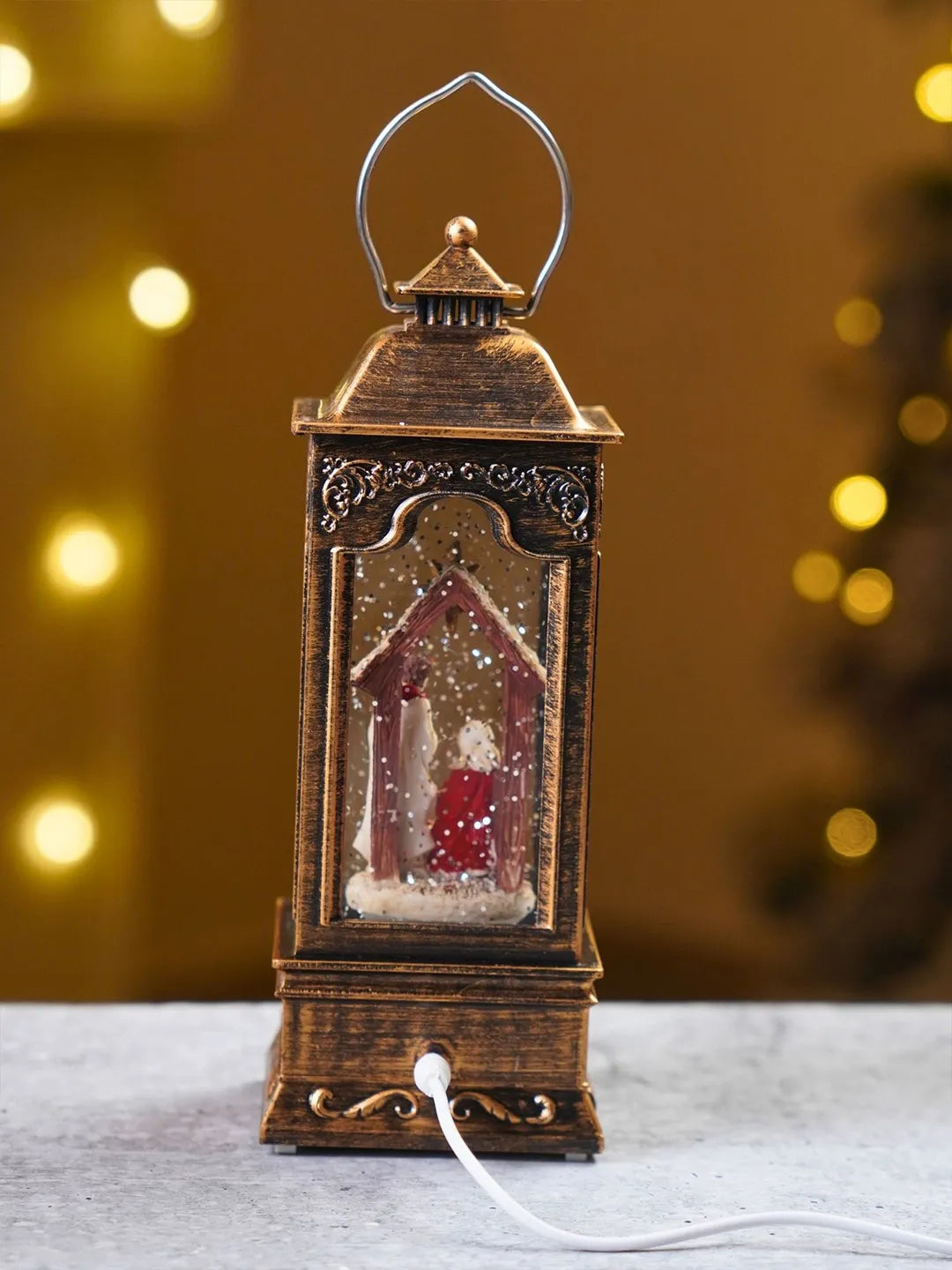Star Holy Family Antique Lantern with Musical Glitter Water and Lights, Christmas Home Décor