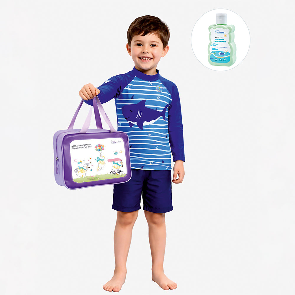2 Pcs Anchor Fish , T-shirt & Shorts Set, Toddlers & Kids Swimwear with Free Wash Bag & Free Swim Detergent