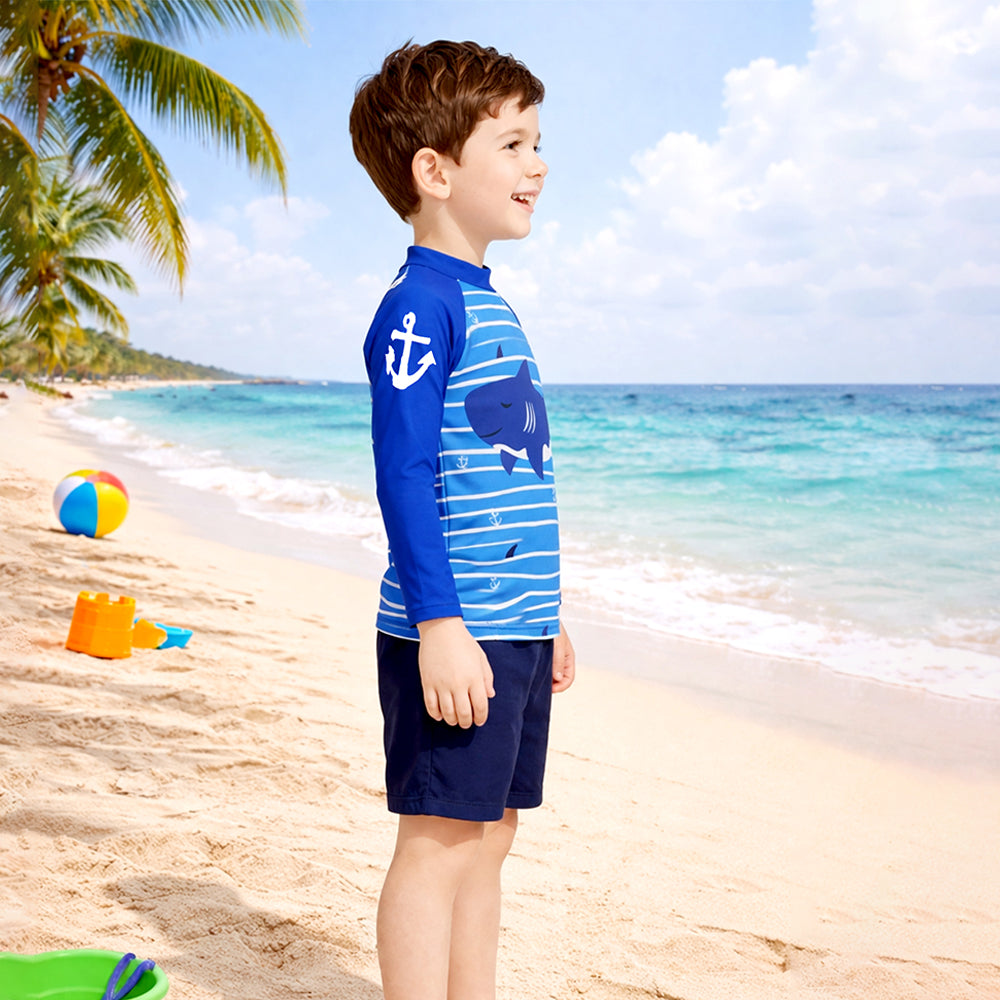 2 Pcs Anchor Fish , T-shirt & Shorts Set, Toddlers & Kids Swimwear with Free Wash Bag & Free Swim Detergent