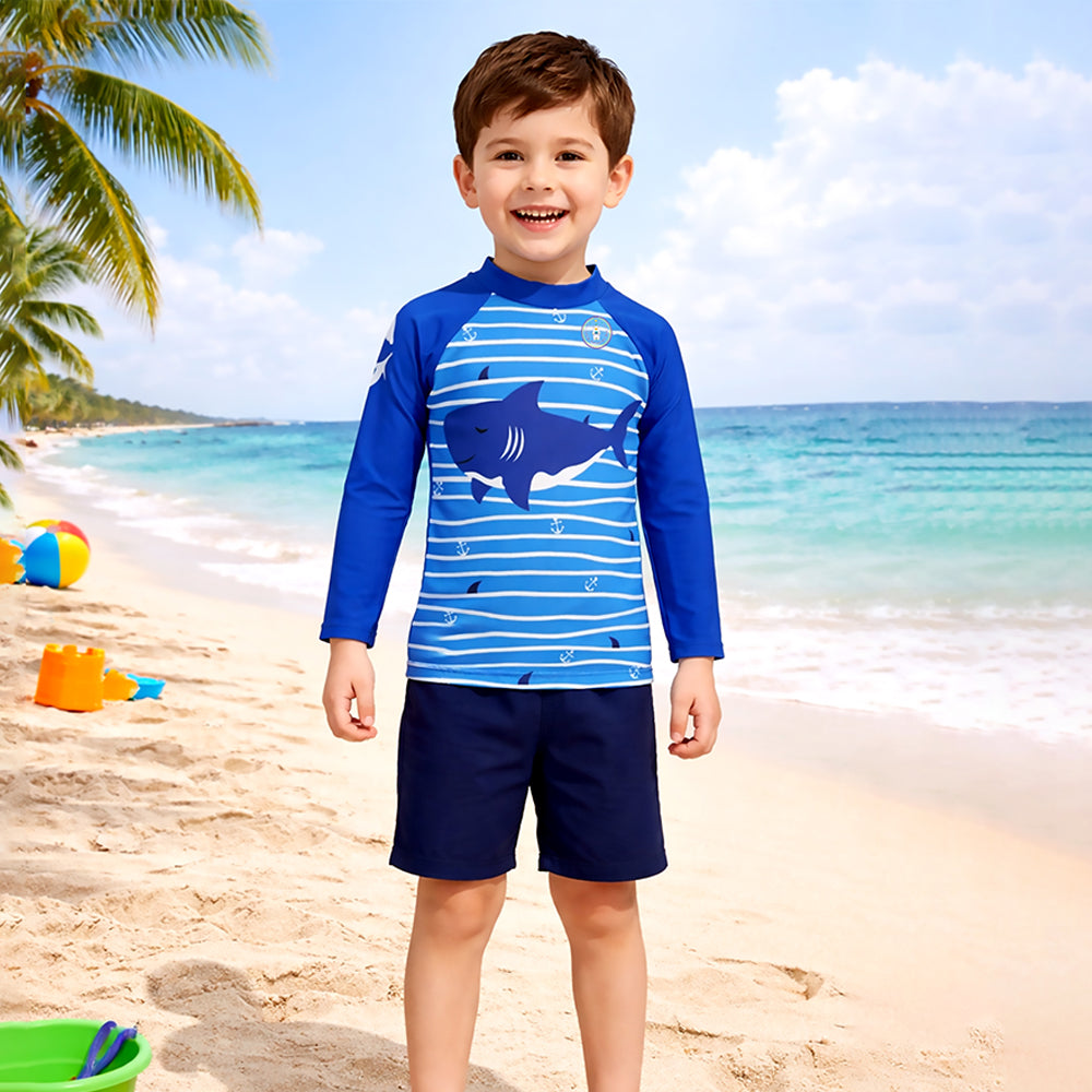 2 Pcs Anchor Fish , T-shirt & Shorts Set, Toddlers & Kids Swimwear with Free Wash Bag & Free Swim Detergent
