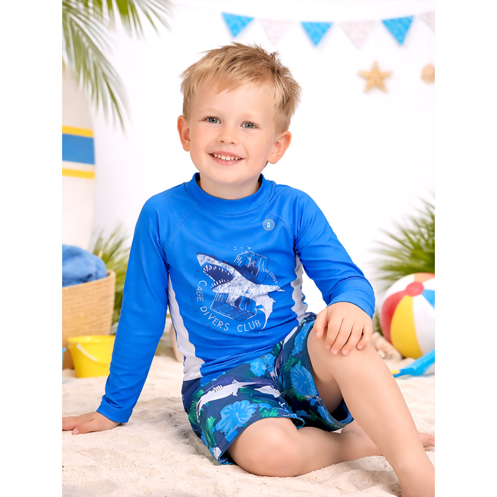 2 Pcs Cage Shark T-shirt & Shorts Set, Toddlers & Kids Swimwear with Free Wash Bag & Free Swim Detergent