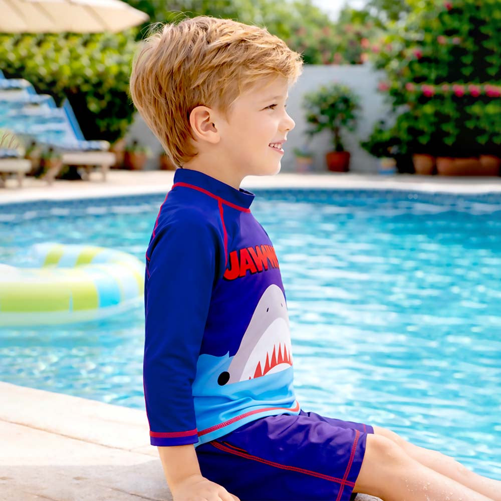 Jawws Shark, 2pcs Tshirt and shorts set, Toddlers & Kids Swimwear with Free Wash Bag & Free Swim Detergent