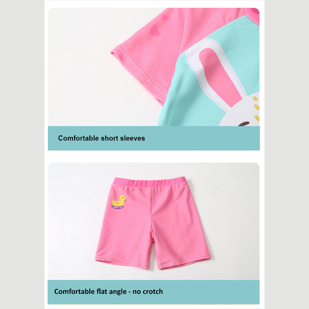 2pcs Pink & Blue Rabbit Duck theme Kids UPF 50+ Swimwear with matching Swim Cap&Free Washbag