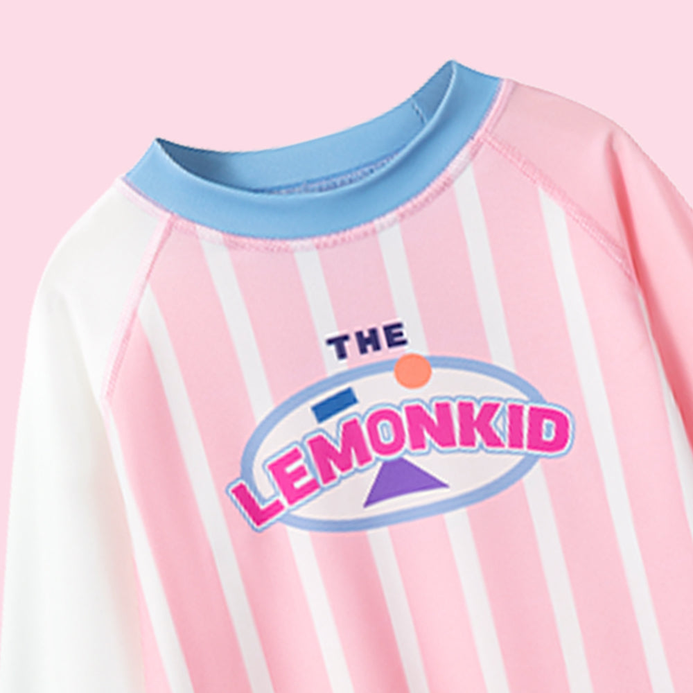 2pcs Bold Pink Stripes Swimsuit for Girls with UPF 50+. with Free Washbag