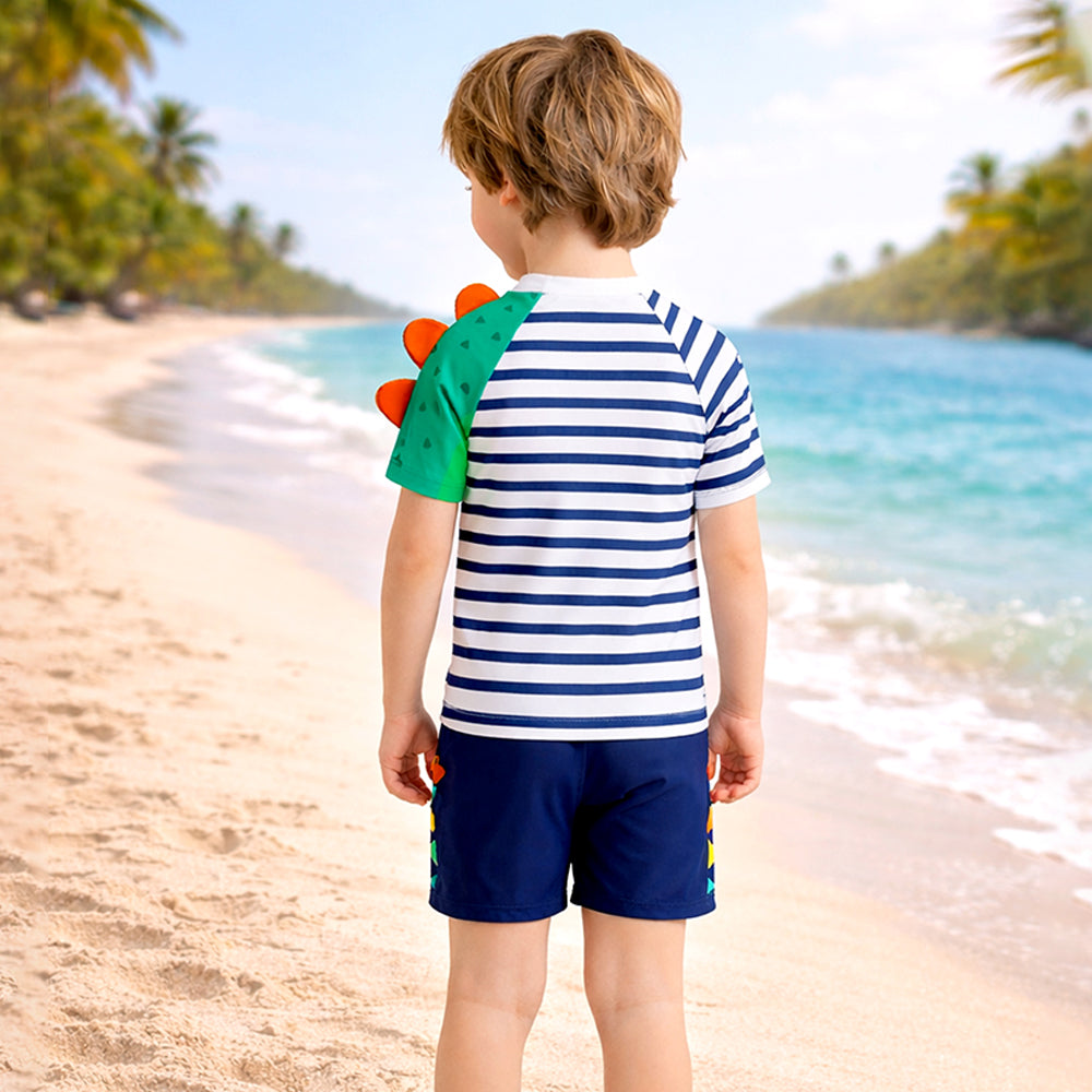 2 Pcs 3D Crocodile T-shirt & Shorts Set, Kids Swimwear with matching Swim Cap, plus Free Wash Bag & Free Swim Detergent