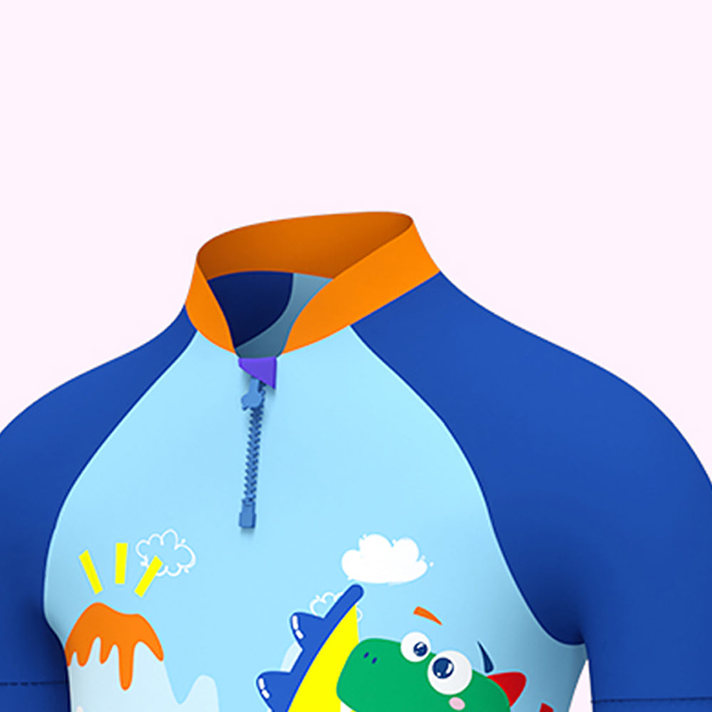 3d Tail Blue Surfing Dino Kids Swimwear  with matching Swim Cap & Free Washbag
