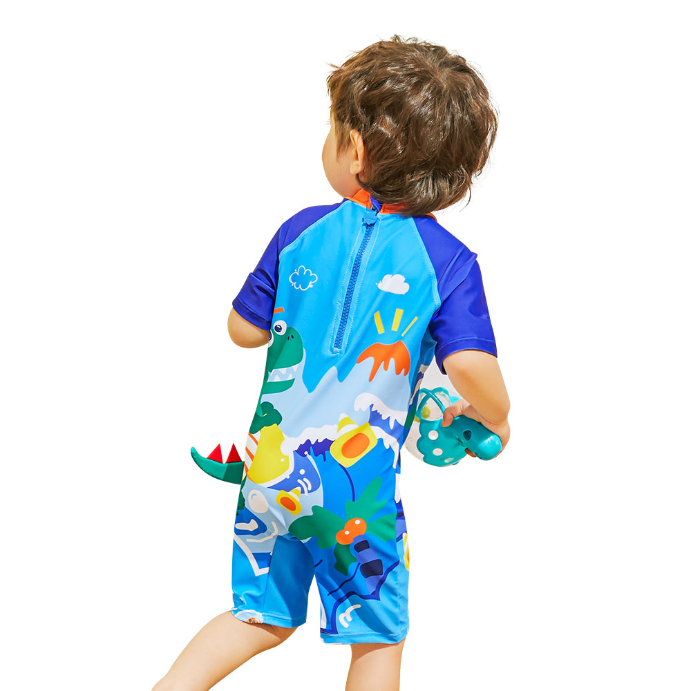 3d Tail Blue Surfing Dino Kids Swimwear  with matching Swim Cap & Free Washbag
