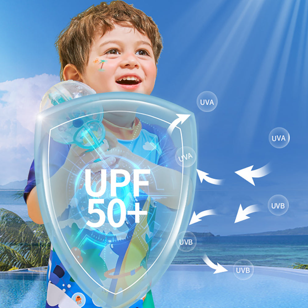 3d Tail Blue Surfing Dino Kids Swimwear  with matching Swim Cap & Free Washbag