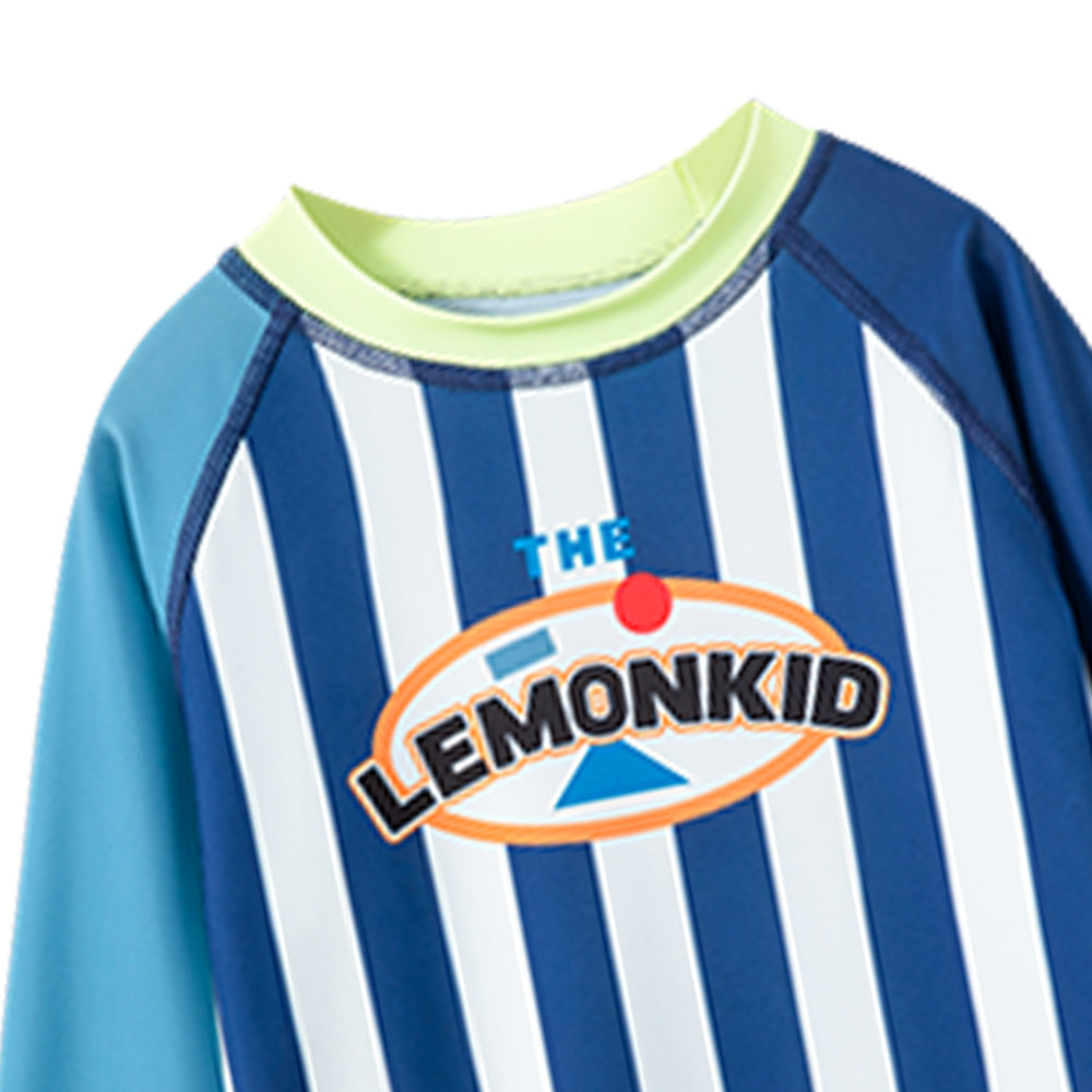 3pcs Bold Blue Green Stripes Swimsuit for Boys with UPF 50+. with Free Washbag