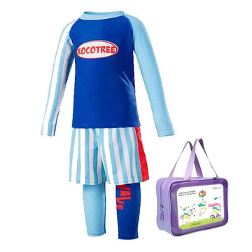 3pcs Light Blue Stripes Swimsuit for Boys with UPF 50+ with Free Washbag