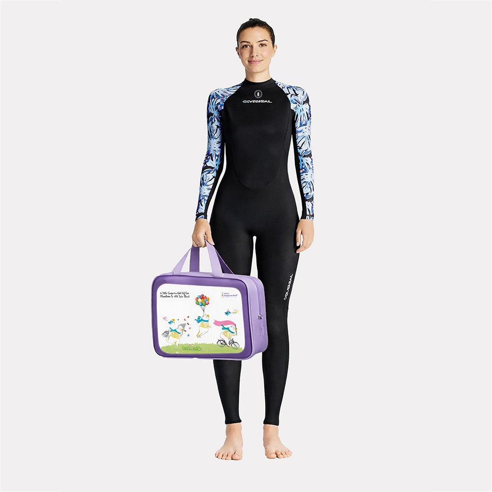 Full-Length Black & Blue Tropical Leaf Printed Teens and Adults Swimwear in UPF 50+ with Free Washbag