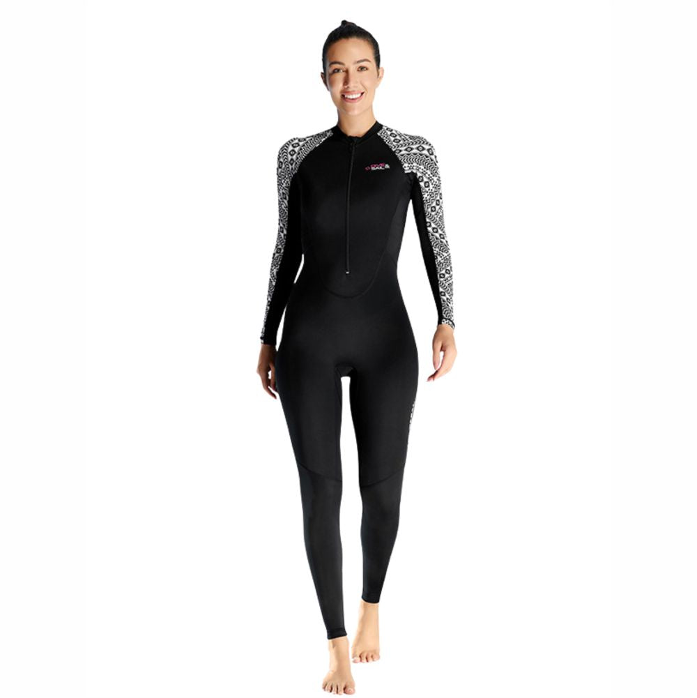 Full Length Black & White Sleeves Printed Teens and Adults Swimwear In Upf 50+ Fabric