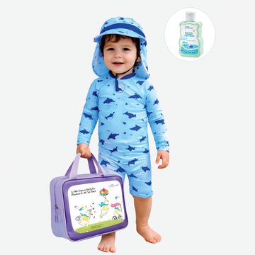 Blue Dolphin, Toddlers & Kids Swimwear with long Cap Free Wash Bag & Free Swim Detergent