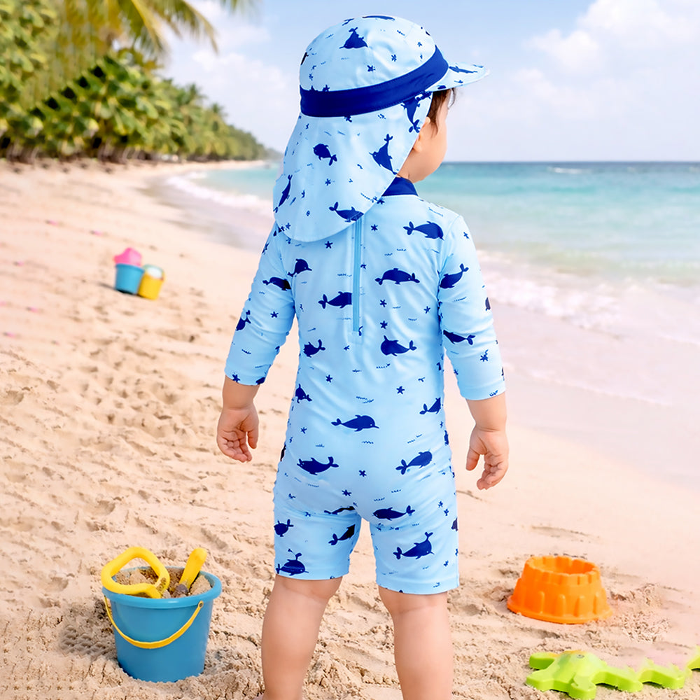 Blue Dolphin, Toddlers & Kids Swimwear with long Cap Free Wash Bag & Free Swim Detergent