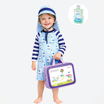 Blue Lhama, Toddlers & Kids Swimwear with long Cap Free Wash Bag & Free Swim Detergent