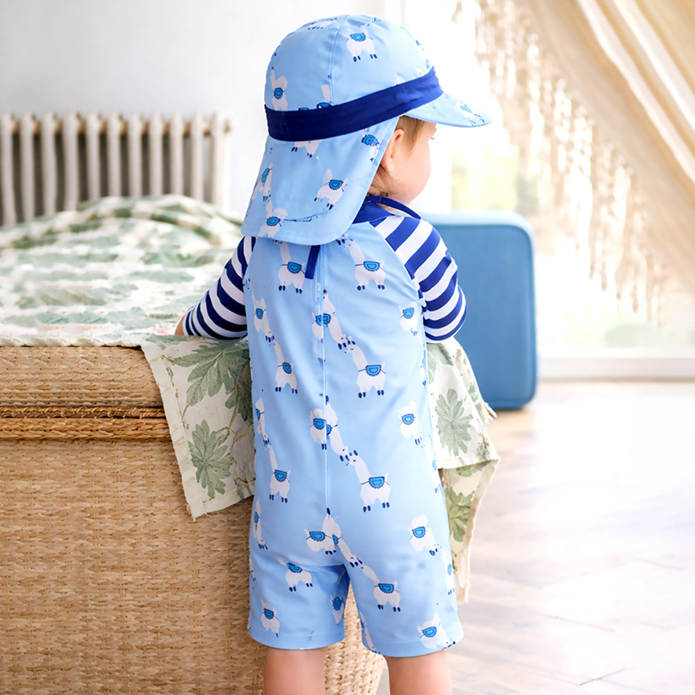 Blue Lhama, Toddlers & Kids Swimwear with long Cap Free Wash Bag & Free Swim Detergent
